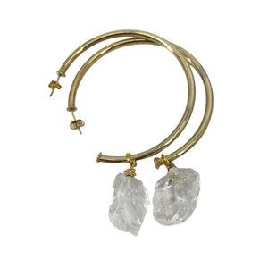 Womens Jumbo Hoops earrings w/ clear polished lucite stones 0748